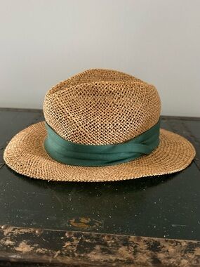 Vintage YOUNG AN Men's Straw Hat Tropical Beach Vacation Green Band Size L/XL